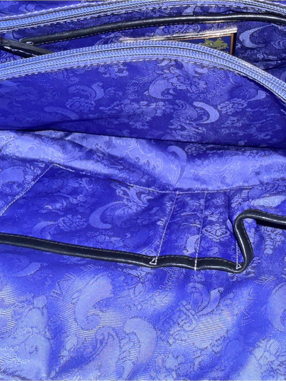 Tumi Carlos Falchi Black/Blue Leather Laptop Briefcase with Dual Front Pockets - Picture 9 of 16
